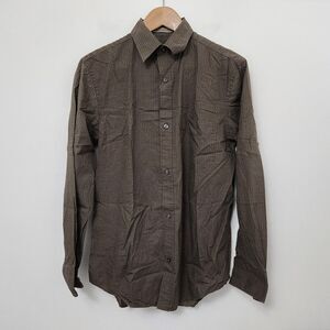 MERONA Men's Brown Geometric Long Sleeve Button Up Shirt Size S